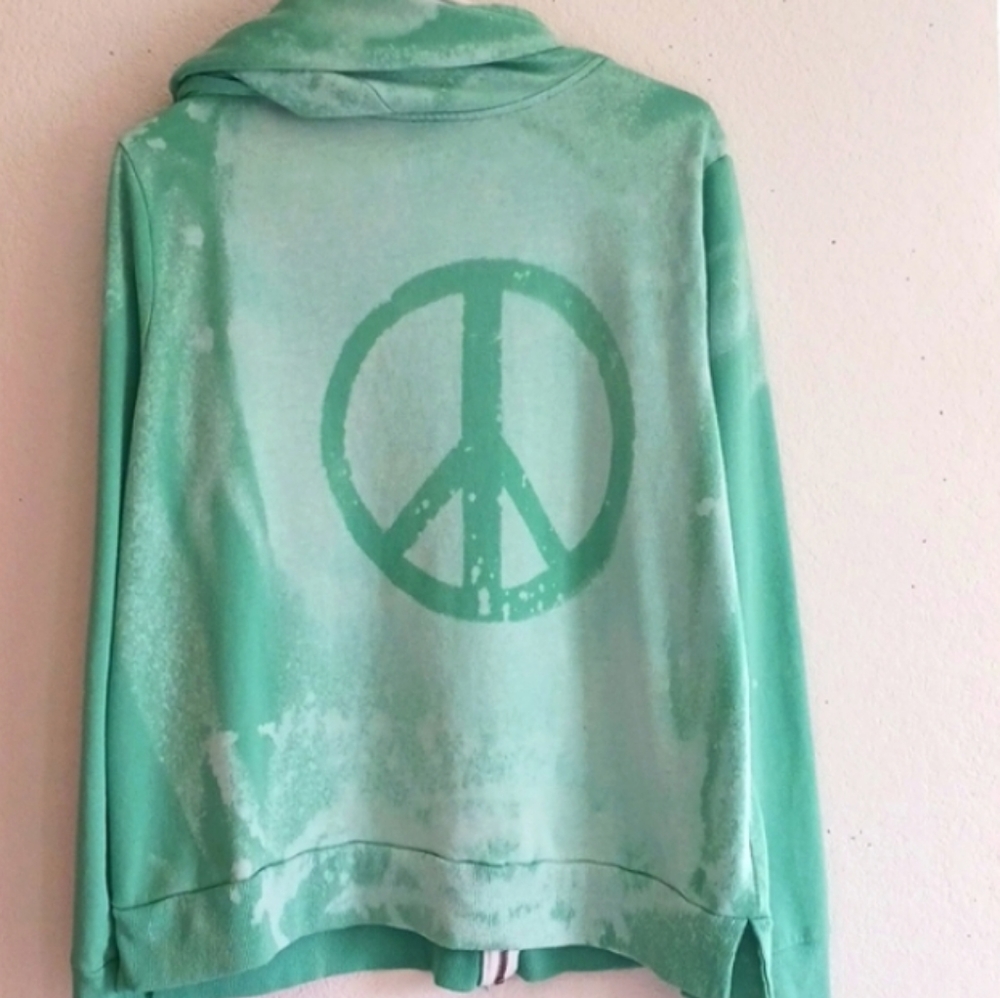 FINAL PRICE DROP Green CUSTOMIZED bleached-out effect hoodie with peace sign